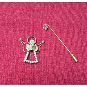Vintage Rhinestone Star Stick Pin And Rhinestone Angel Pin‎